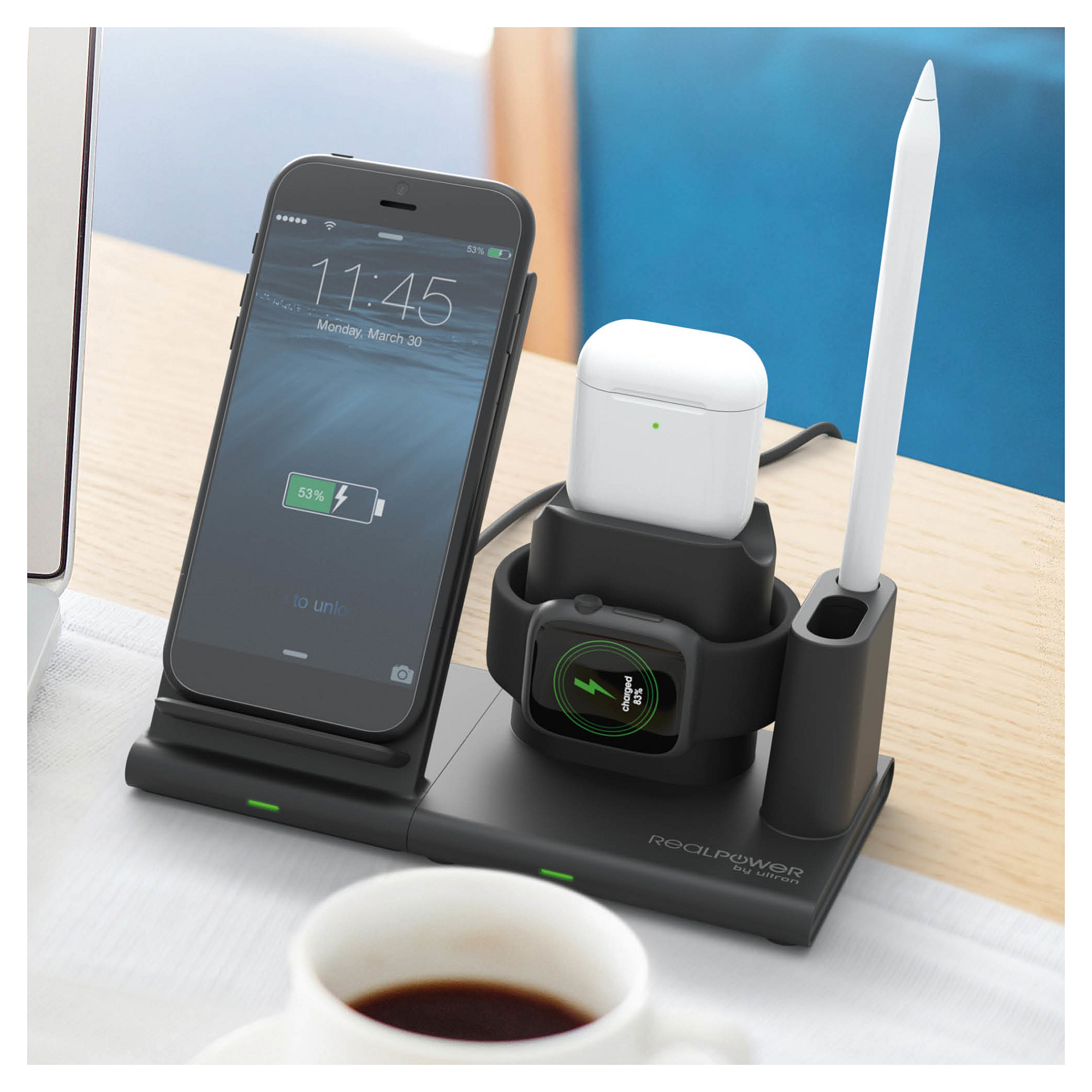 Bežični punjač REALPOWER ChargeAir connect (3-u-1, 15W, sklopivi, USB-C)-4