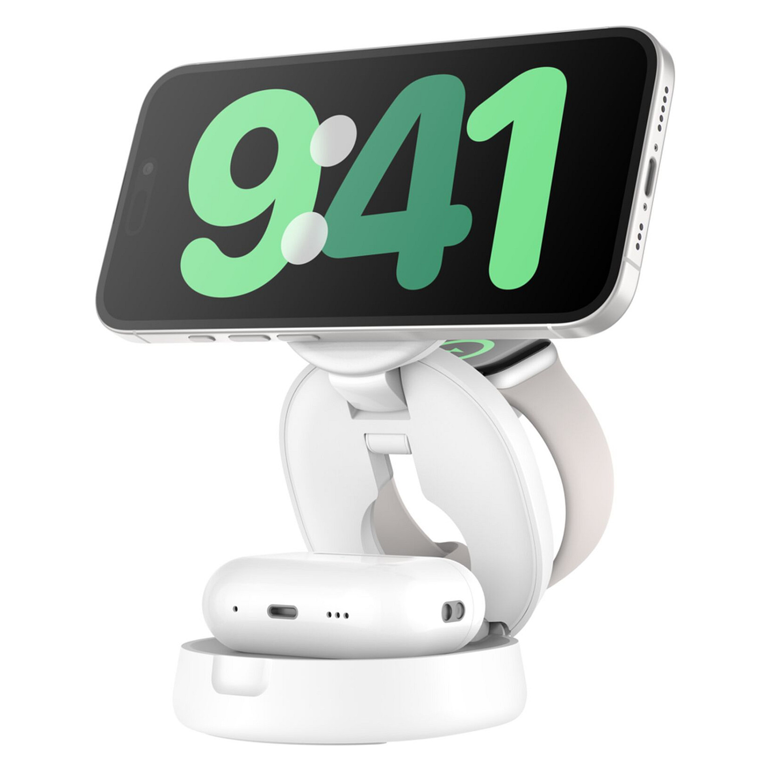 Bežični punjač BELKIN BoostCharge Pro 3-u-1 (Qi2, 15W, sklopivi, bijeli) WIZ034kqWH-1