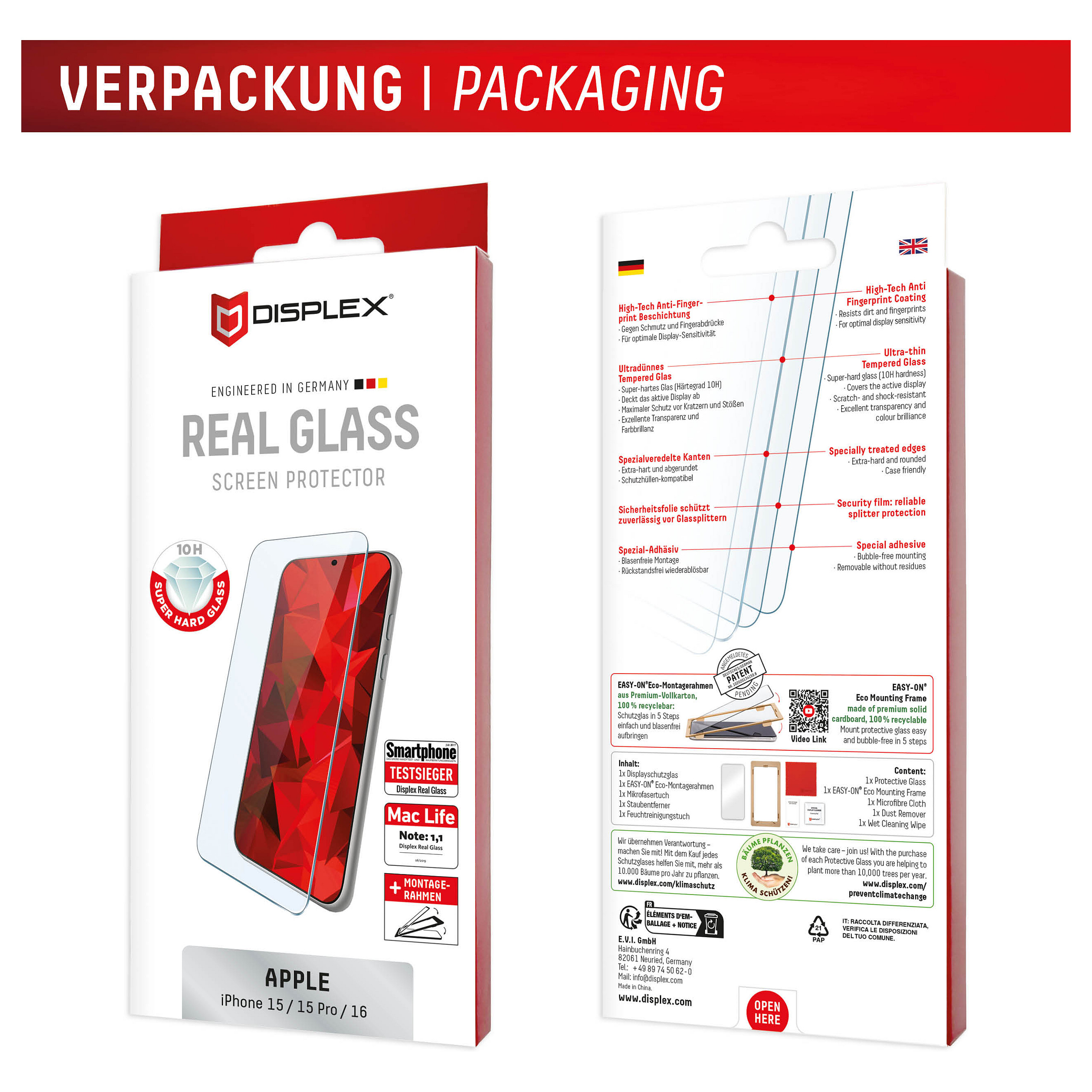 Zaštitno staklo DISPLEX Real Glass 2D za iPhone 16 / 15 / 15 Pro (10H tvrdoća, Case Friendly, EASY-ON Eco okvir)-8
