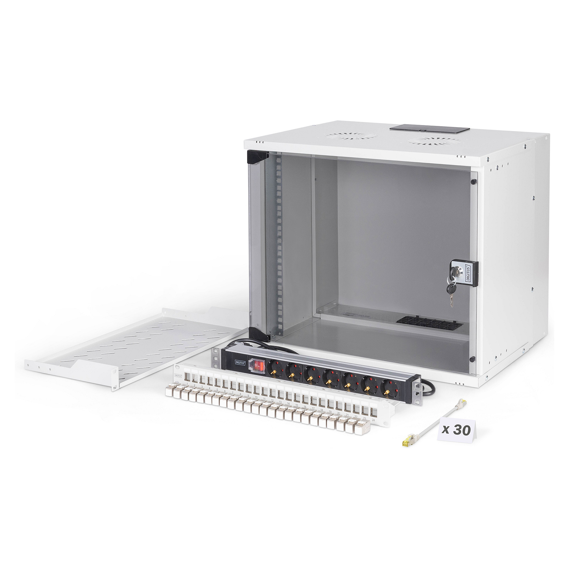 Mrežni ormar set DIGITUS DN-19 SET-1 (19", 9U, zidni, s opremom)