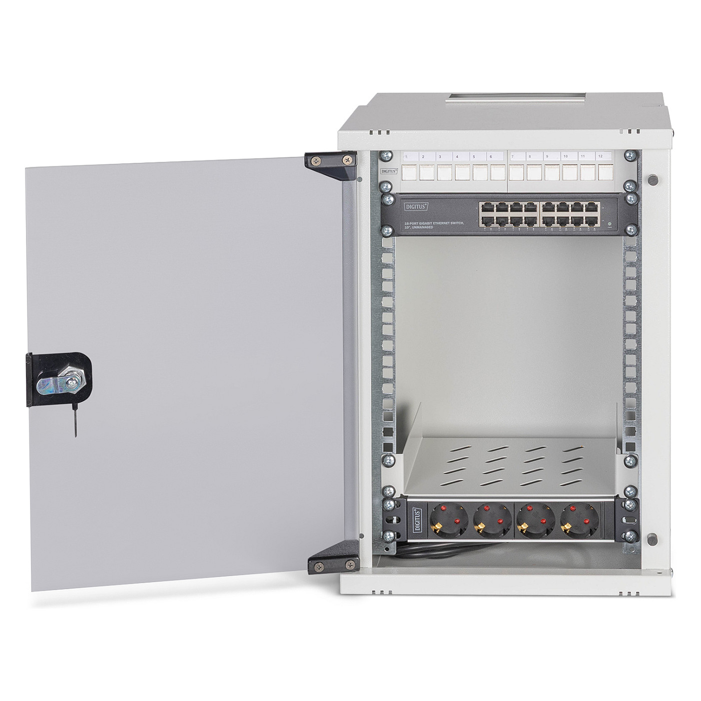 Mrežni ormar set DIGITUS 10" 9U Zidni (polica, letva za napajanje, patch panel, kabeli)-1