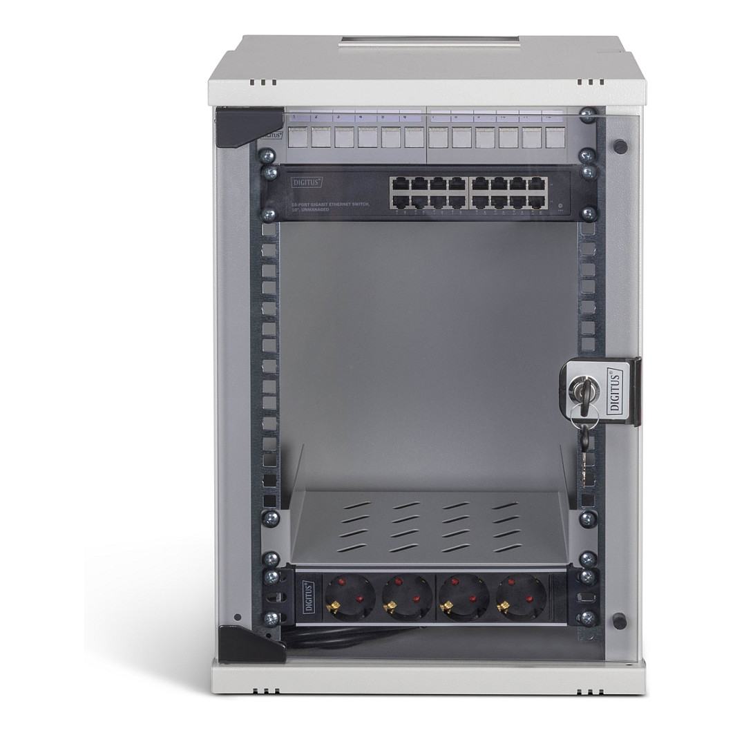 Mrežni ormar set DIGITUS 10" 9U Zidni (polica, letva za napajanje, patch panel, kabeli)-2
