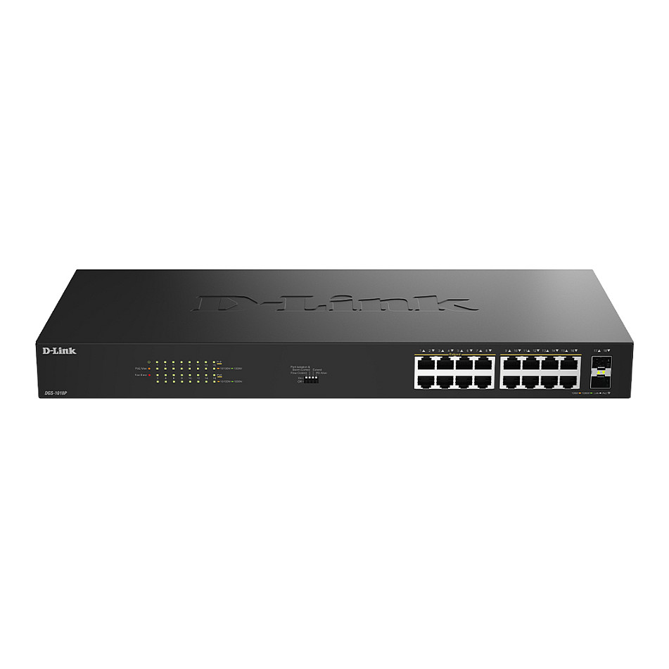 Mrežni switch D-LINK DGS-1018P/E (18-Port Gigabit, 16x PoE+, 242W, 2x SFP)