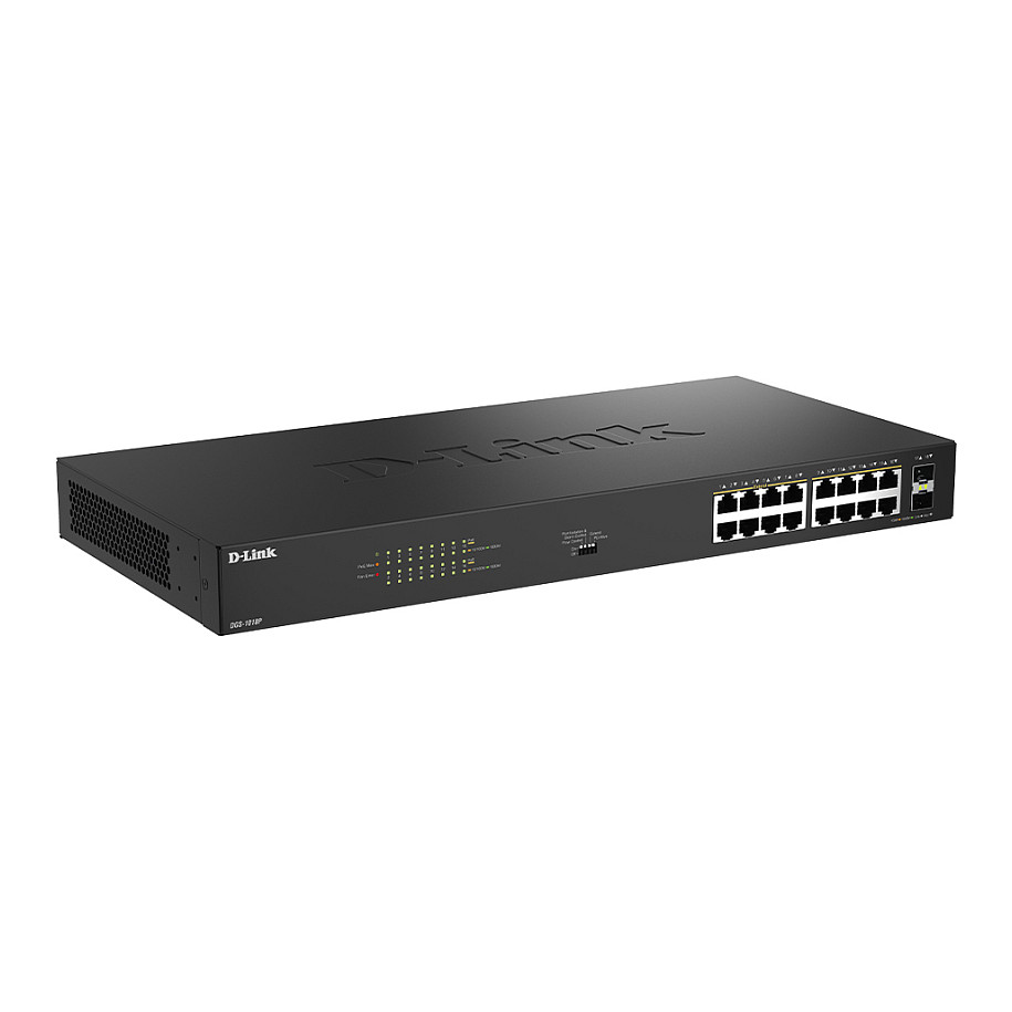 Mrežni switch D-LINK DGS-1018P/E (18-Port Gigabit, 16x PoE+, 242W, 2x SFP)-1