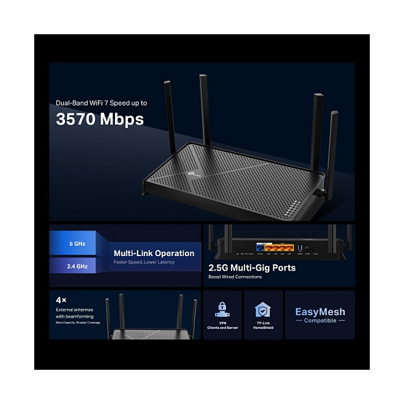 Wi-Fi Router TP-LINK Archer BE3600 (Wi-Fi 7, 3.6 Gbps, 5x 2.5G portova, EasyMesh)-3