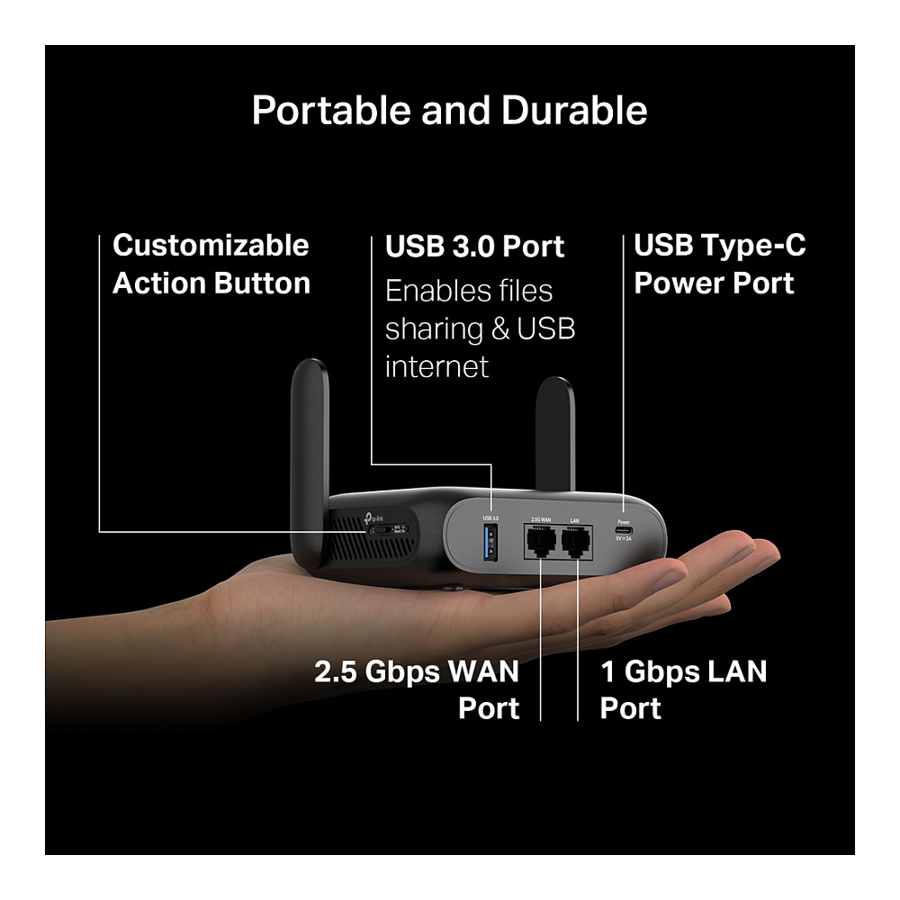 Wi-Fi 7 Travel Router TP-LINK TL-WR3602BE (BE3600, 2.5G Port, USB 3.0, EasyMesh)-3