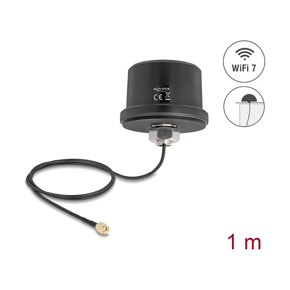 WiFi Antena DELOCK 81468 (WiFi 7, RP-SMA, 3.5 dBi, 1m kabel, IP67, vanjska)