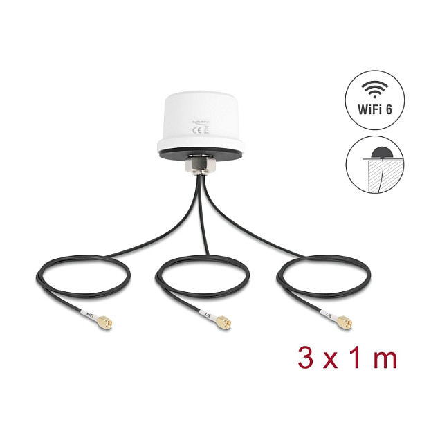 Antena DELOCK 4G MIMO + Dual Band WiFi 6 (2x SMA, 1x RP-SMA, IP67, vanjska)