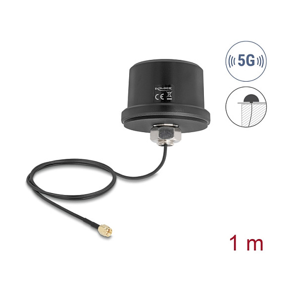 DELOCK 5G LTE GNSS WiFi 6 vanjska antena (SMA, 3.3 dBi, 1m kabel, krovna montaža)-0
