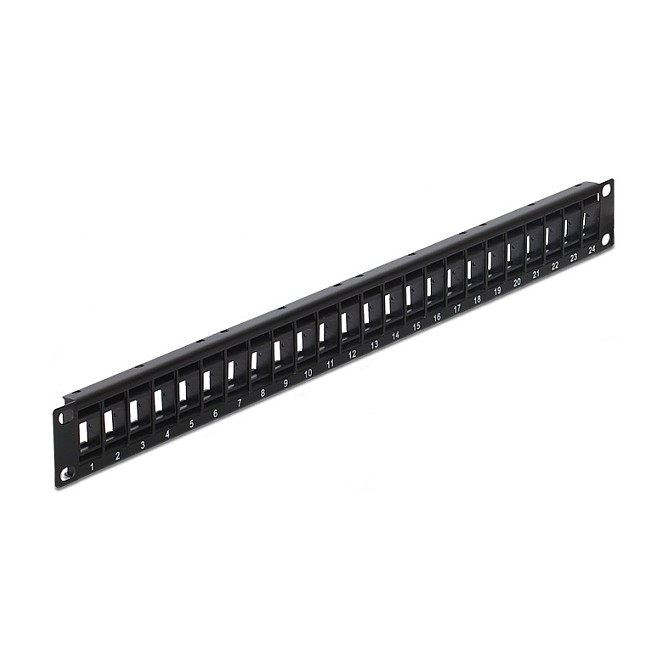 Mrežni patch panel DELOCK 19″ Keystone 24 Port rotirajući (1U, crni)