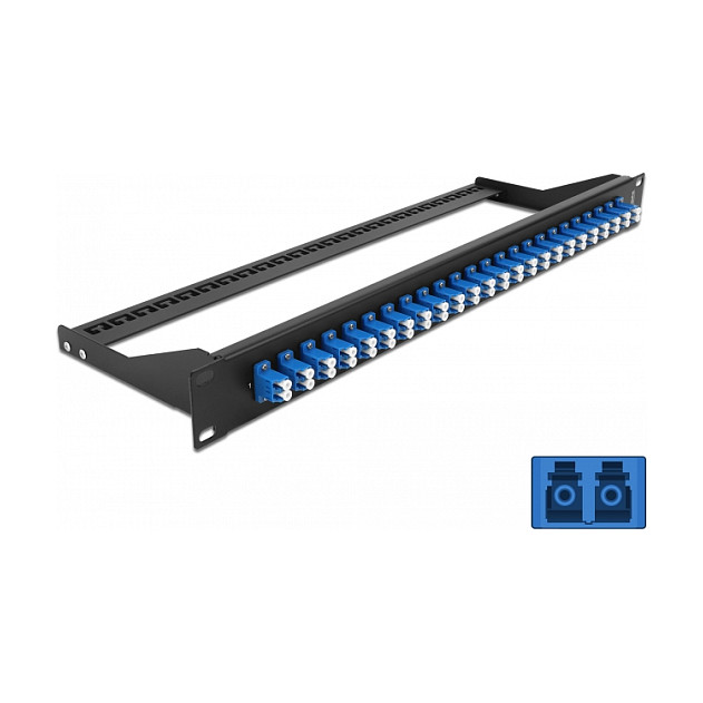 Patch panel DELOCK 19" 1U (24 x LC Duplex porta, Single-mode, s kasetom za splajsanje)-0