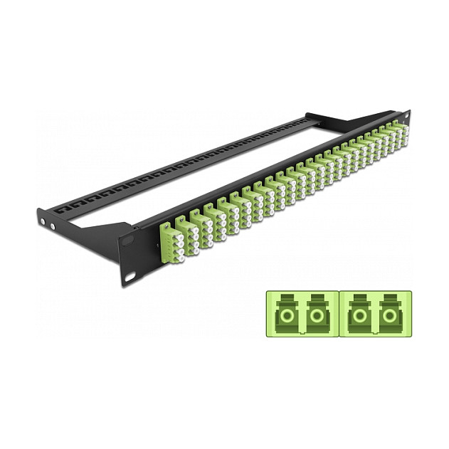 Mrežni patch panel DELOCK 19″ Fiber Optic 24 Port LC Quad (1U, za 96 vlakana, metalno kućište)