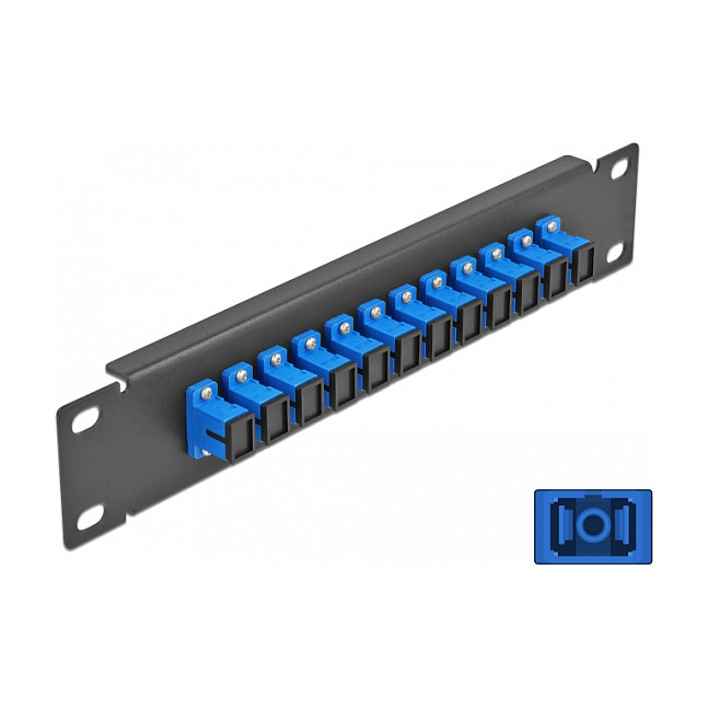 Mrežni patch panel DELOCK 10″ za optiku (1U, 12 x SC Simplex port, čelik)