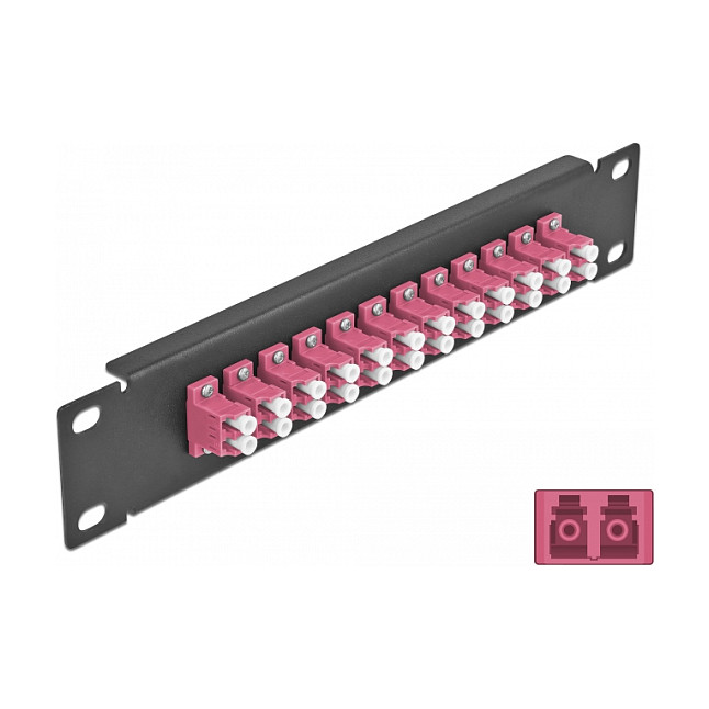 Mrežni patch panel DELOCK 10" za optičke kablove (12x LC Duplex OM4, 1U, crni)-0