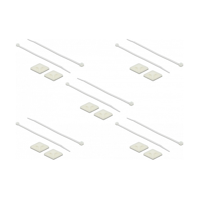 Samoljepljivi nosač s vezicom DELOCK 30x30mm (200x4.8mm vezica, bijeli, 10 kom)