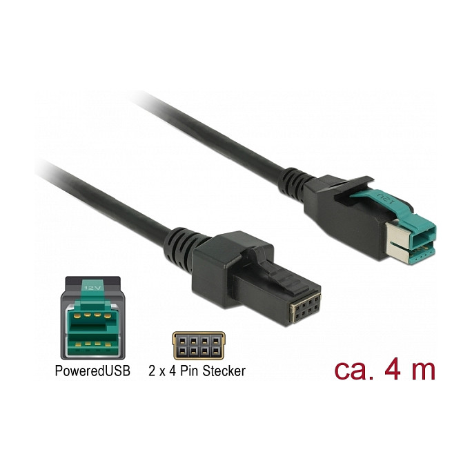 PoweredUSB kabel DELOCK 85485 (12V na 2x 4-pin, 4 m, za POS pisače i terminale)