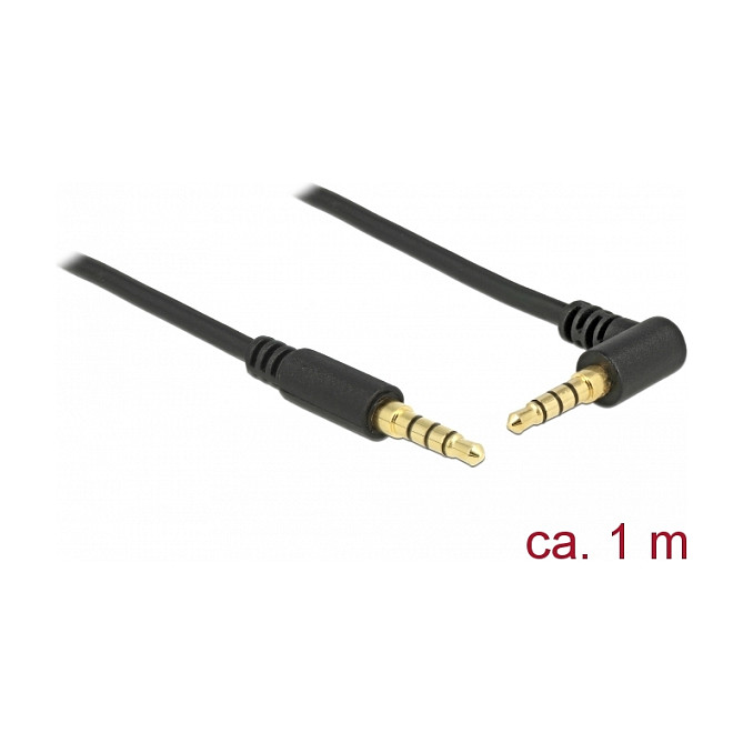 Audio kabel DELOCK 3.5mm 4-pinski (M) na 3.5mm 4-pinski kutni (M) 1m crni-0
