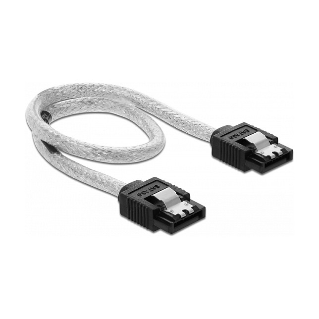 SATA kabel DELOCK 6 Gb/s (30 cm, ravan/ravan, metalne kopče, transparentan)