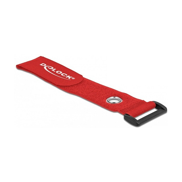 Čičak vezice za kabele DELOCK (280 x 38 mm, s omčom i ušicom, crvene, 3 kom)-0