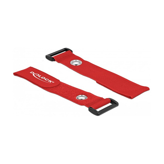 Čičak vezice za kabele DELOCK (280 x 38 mm, s omčom i ušicom, crvene, 3 kom)-1
