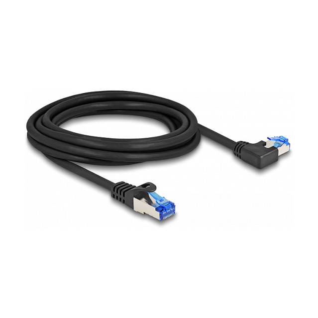 Mrežni kabel DELOCK Cat.6A S/FTP 3m (RJ45 ravni/lijevo kutni, LSZH) crni