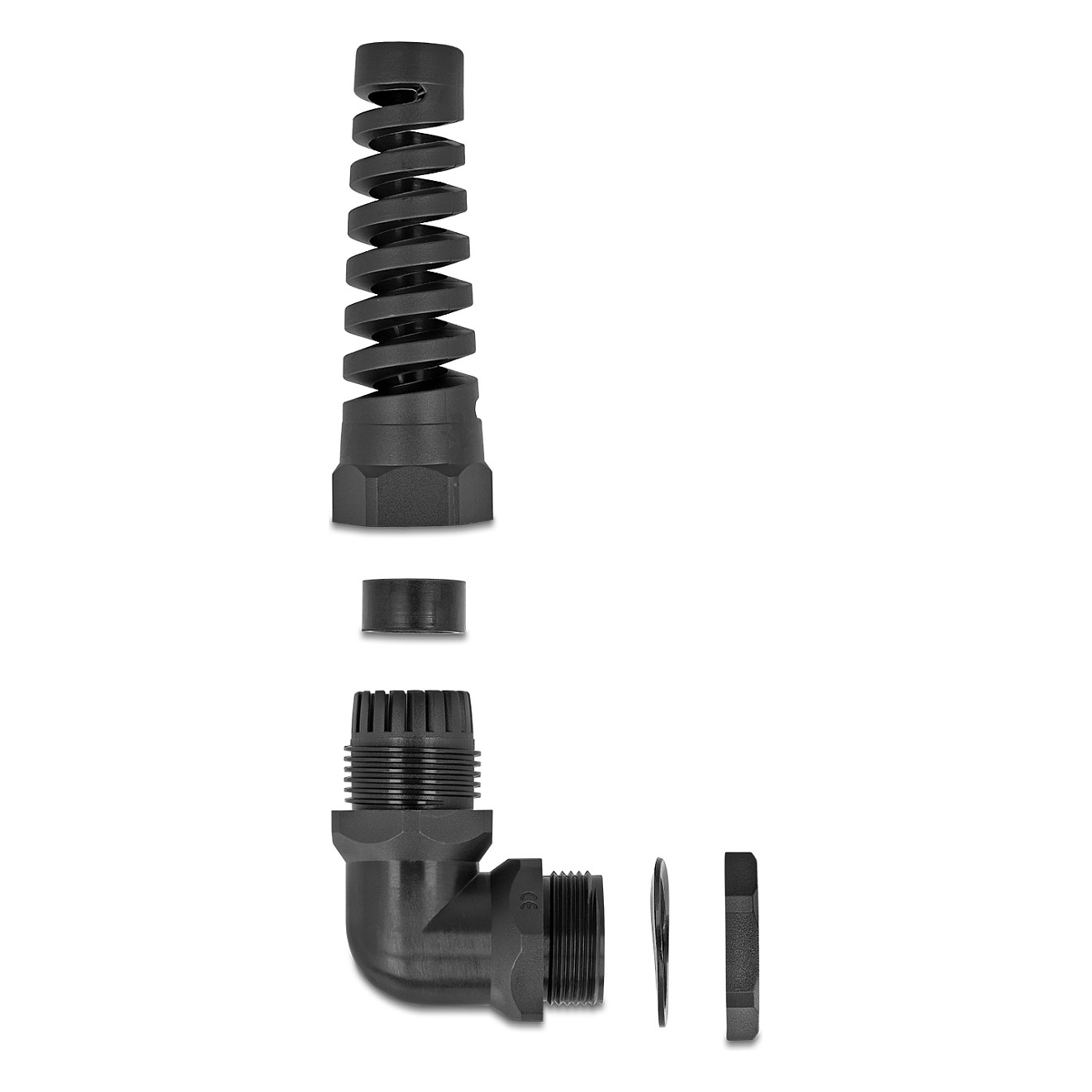 Uvodnica za kabel DELOCK PG7 90° kutna (IP68, rasterećenje zatezanja, crna)-1