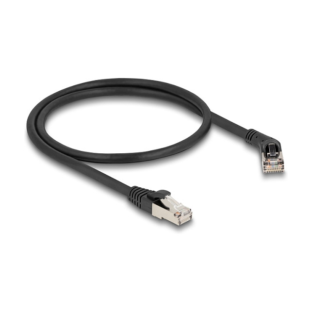 Mrežni kabel DELOCK Cat.6A S/FTP (RJ45 pod kutom 45°, 0.5m, crni)