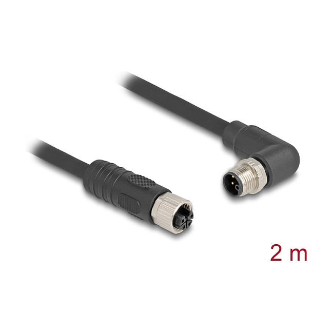 Kabel DELOCK M12 L-kodirani (4-pinski muški kutni na ženski ravni, 2 m, PUR)-1