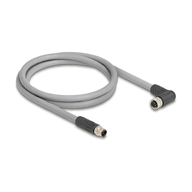 M12 kabel DELOCK (L-kod, 5-pinski, muški ravni na ženski kutni, PUR, 3 m)-0