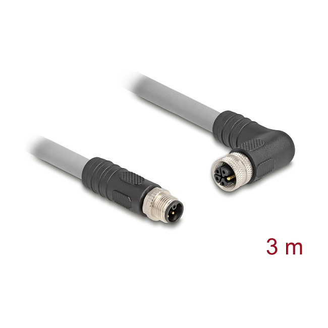 M12 kabel DELOCK (L-kod, 5-pinski, muški ravni na ženski kutni, PUR, 3 m)-1