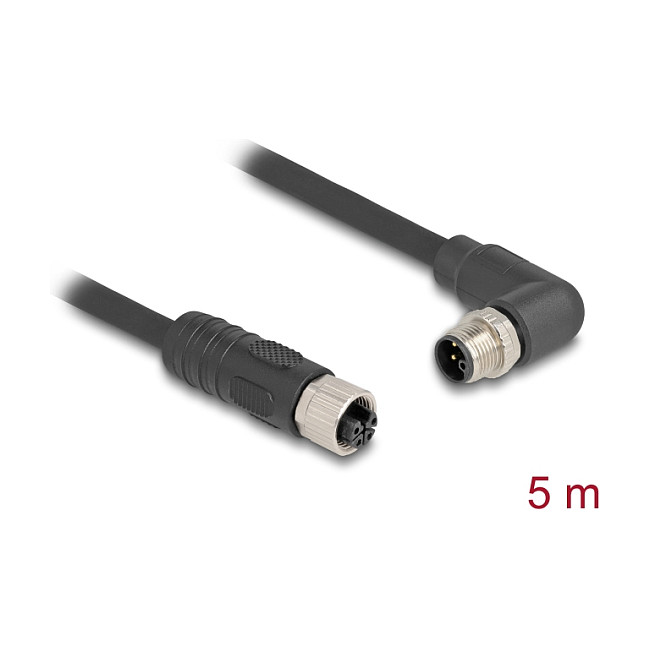 M12 kabel DELOCK 80531 (L-kodirani, 4-pinski, kutni muški na ravni ženski, 5 m, PUR, IP67)-1