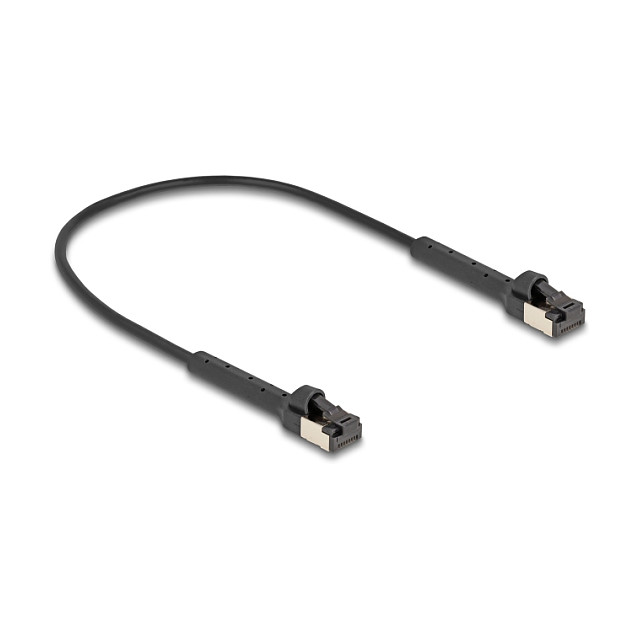 Mrežni kabel DELOCK Cat.6A S/FTP Slim kutni (0.25m, crni, 500 MHz)