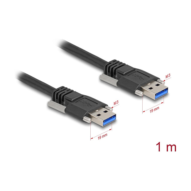 USB kabel DELOCK USB-A na USB-A 5 Gbps s vijcima (1m, M3, 19mm razmak)-1