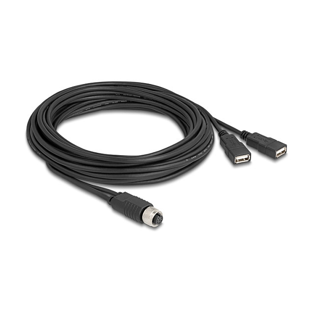 USB Kabel DELOCK M12 8-pin (A-kod) na 2x USB 2.0, 5m, IP67