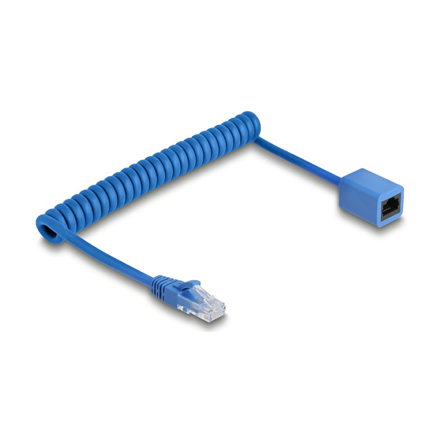 Mrežni kabel DELOCK 90366 RJ45 spiralni produžni (M/Ž), Cat.6 UTP, 0.8 - 1.8 m, plavi