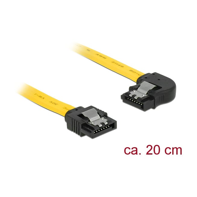 SATA kabel DELOCK 83958 (20 cm, 6 Gb/s, ravni na lijevi kutni konektor, žuti)