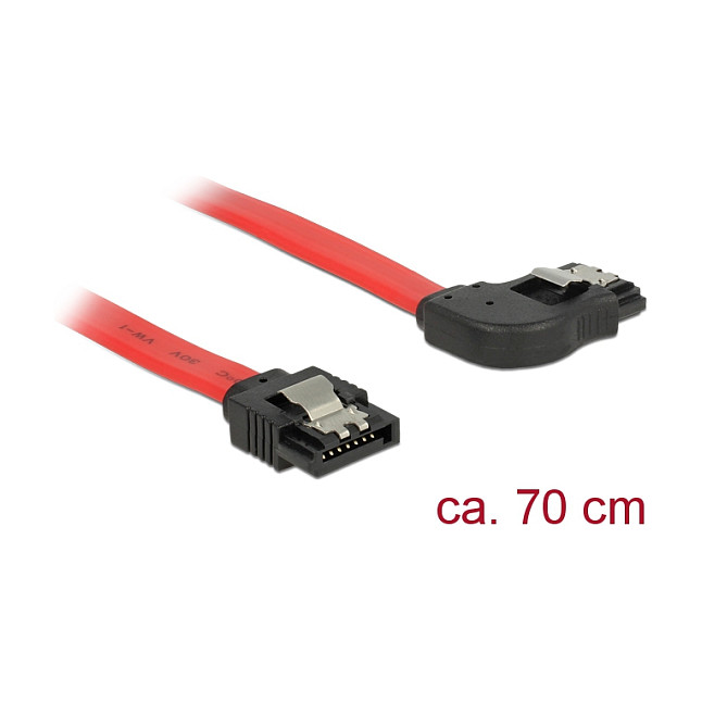 SATA kabel DELOCK 83970 (70 cm, 6 Gb/s, ravni na kutni konektor, crveni)
