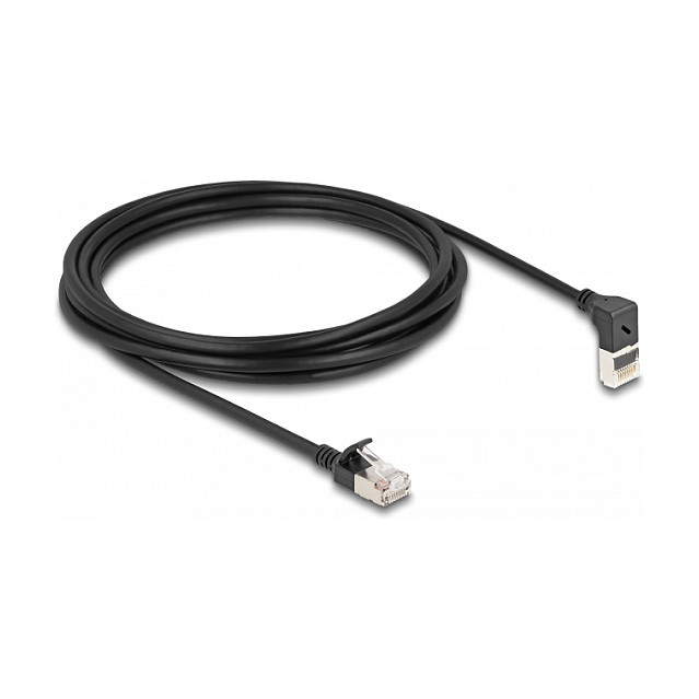 Mrežni kabel DELOCK Cat.6A S/FTP Slim (3m, kutni 90°, crni)