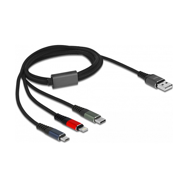 USB kabel za punjenje DELOCK 3-u-1 (USB-A na Lightning / Micro USB / USB-C, 1 m, višebojni)