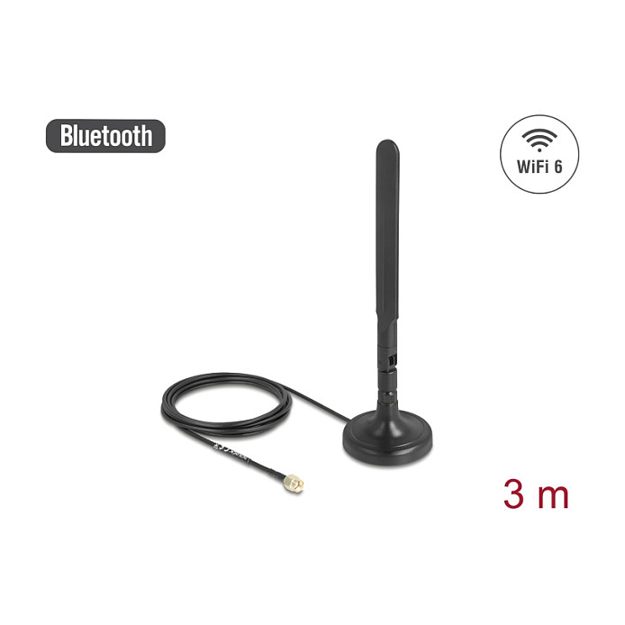 WiFi Antena DELOCK 10039 (RP-SMA, 3 dBi, 3m kabel, magnetsko postolje)-0