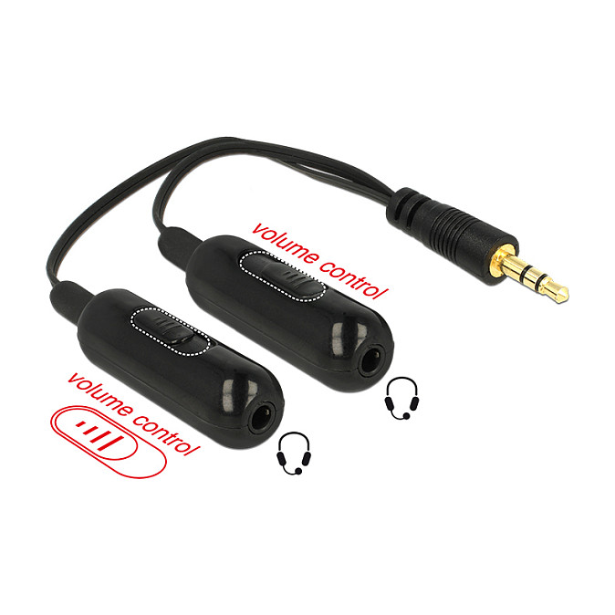 Audio splitter kabel DELOCK 65683 (3.5mm na 2x 3.5mm, kontrola glasnoće, 19 cm)-1