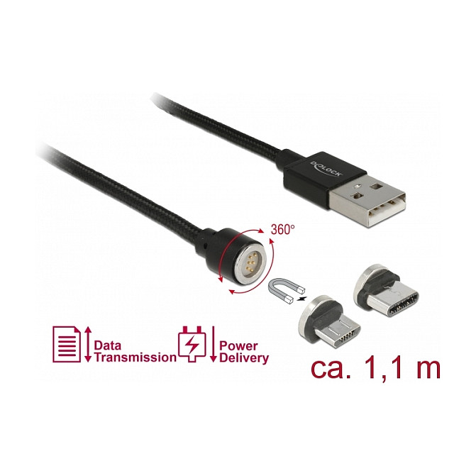 USB kabel DELOCK Magnetski set 2u1 (Micro USB / USB-C, 1.1 m, 2.4A)-1
