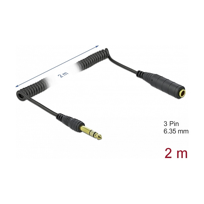 Audio produžni kabel DELOCK spiralni 6.35mm 3-pinski (M/Ž, 2 m)