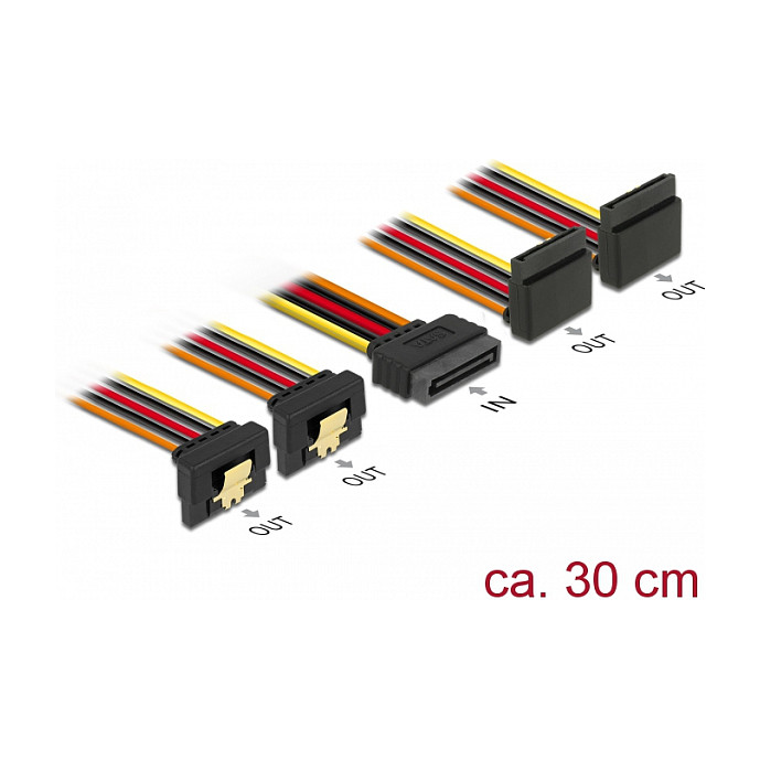 SATA kabel DELOCK 60154 (15-pinski na 4x 15-pinski, 30 cm, kutni konektori)