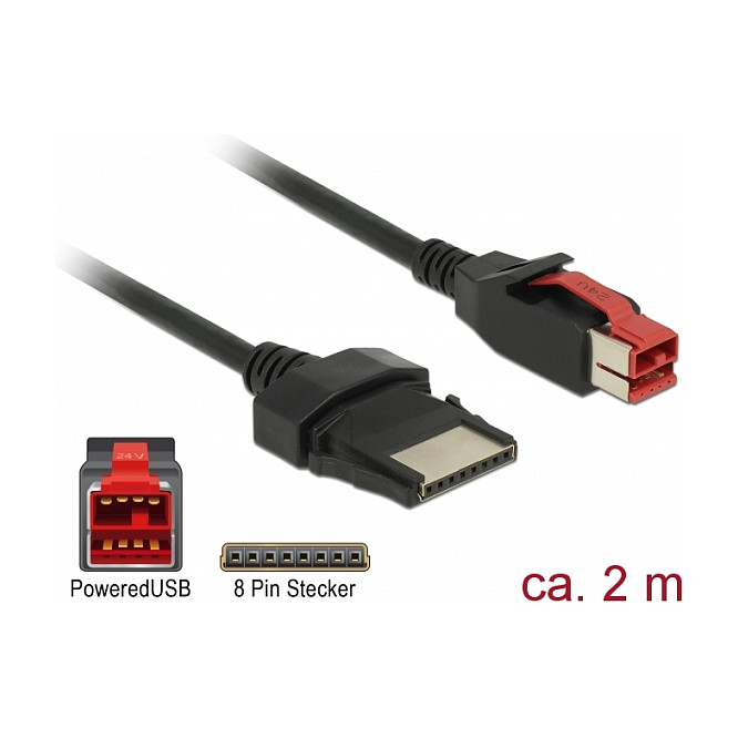 PoweredUSB kabel DELOCK 85478 (24V na 8-pinski, 2m) za POS pisače i terminale