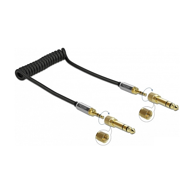 Audio kabel DELOCK spiralni 3.5mm na 3.5mm (s adapterom na 6.35mm, 1 m)