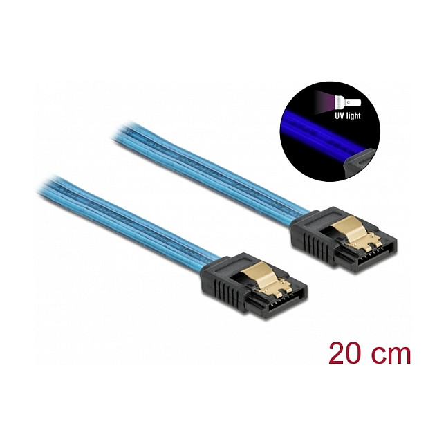 SATA kabel DELOCK 6 Gb/s (20 cm, UV plavi, metalne kopče)-2