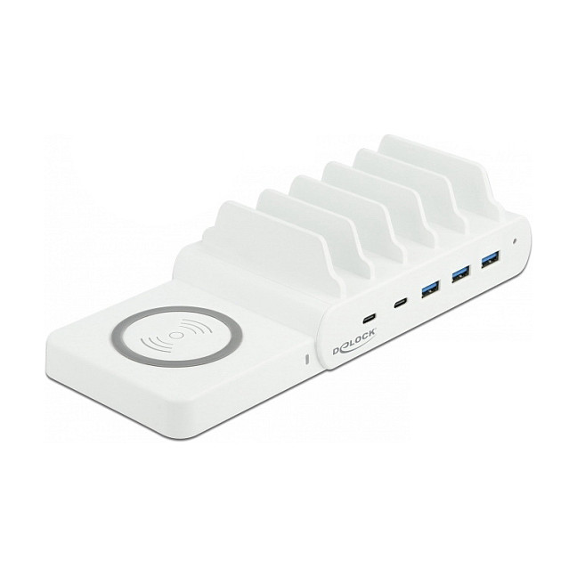 Stolni punjač DELOCK 41450 (110W, 2x USB-C PD, 3x USB-A QC 3.0, Bežično punjenje)-0