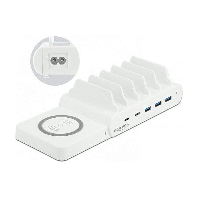 Stolni punjač DELOCK 41450 (110W, 2x USB-C PD, 3x USB-A QC 3.0, Bežično punjenje)-1