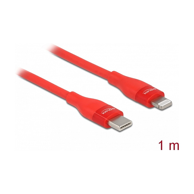 USB-C na Lightning kabel DELOCK 86634 (1m, crveni, MFi, 27W PD)-1